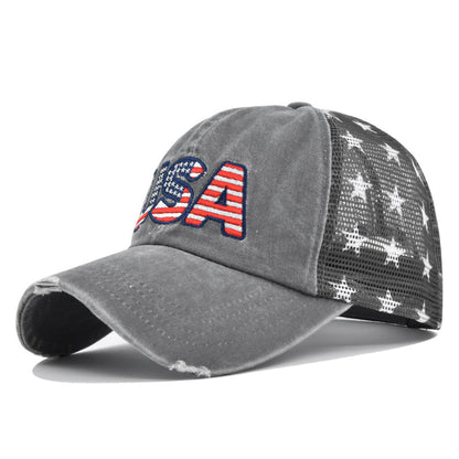 American Flag Embroidered Mesh Cap Embroidered Baseball Hat - Urban Caps 