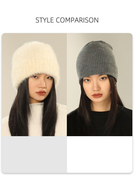 White Big Head Circumference Knitted Huge Woolen Hat - Urban Caps 