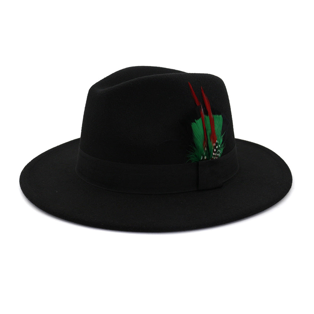 Men's And Women's New Woolen Broad-brimmed Hat Classic Top Fashion Feather Hat