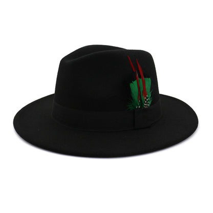 Men's And Women's New Woolen Broad-brimmed Hat Classic Top Fashion Feather Hat - Urban Caps 