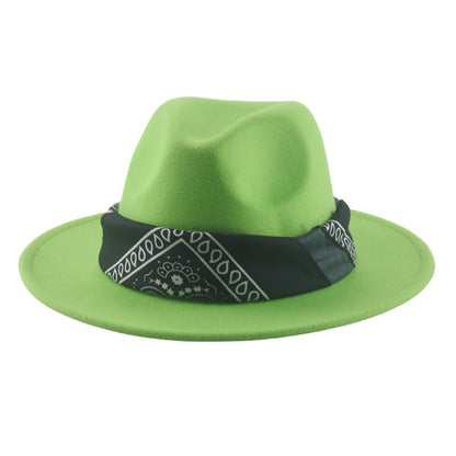 Paisley Ribbon Wide Brim Woolen Top Hat Felt Cowboy Hat - Urban Caps 