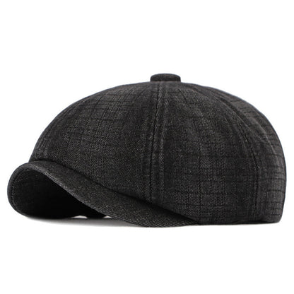 Spring And Autumn Washed Denim Octagonal Beret - Urban Caps 