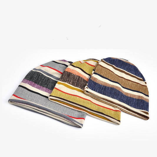 Striped Scarf Hat Men And Women All-match Pullover Hat Casual - Urban Caps 