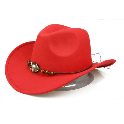 Western Cowboy Hat Wooden Bead Bull Head Fedora Hat - Urban Caps 
