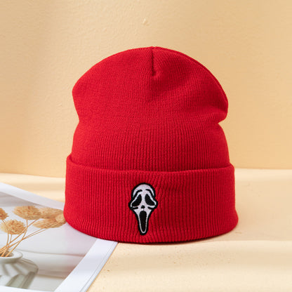 Halloween Dark Embroidered Ghost Face Skeleton Head Fashion Autumn And Winter Warm Fashion Men's And Women's Knitted Hat - Urban Caps 