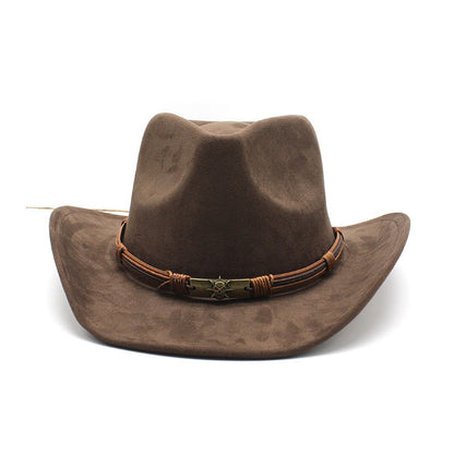 Suede Curling Western Cowboy Hat Ethnic Style Top Hat - Urban Caps 