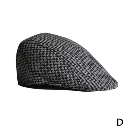Houndstooth Flat Cap – Cotton Newsboy Beret Hat for Adults