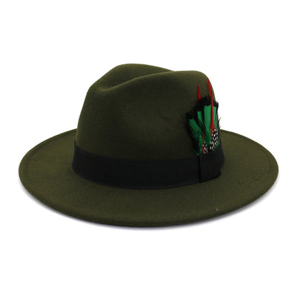 Men's And Women's New Woolen Broad-brimmed Hat Classic Top Fashion Feather Hat - Urban Caps 