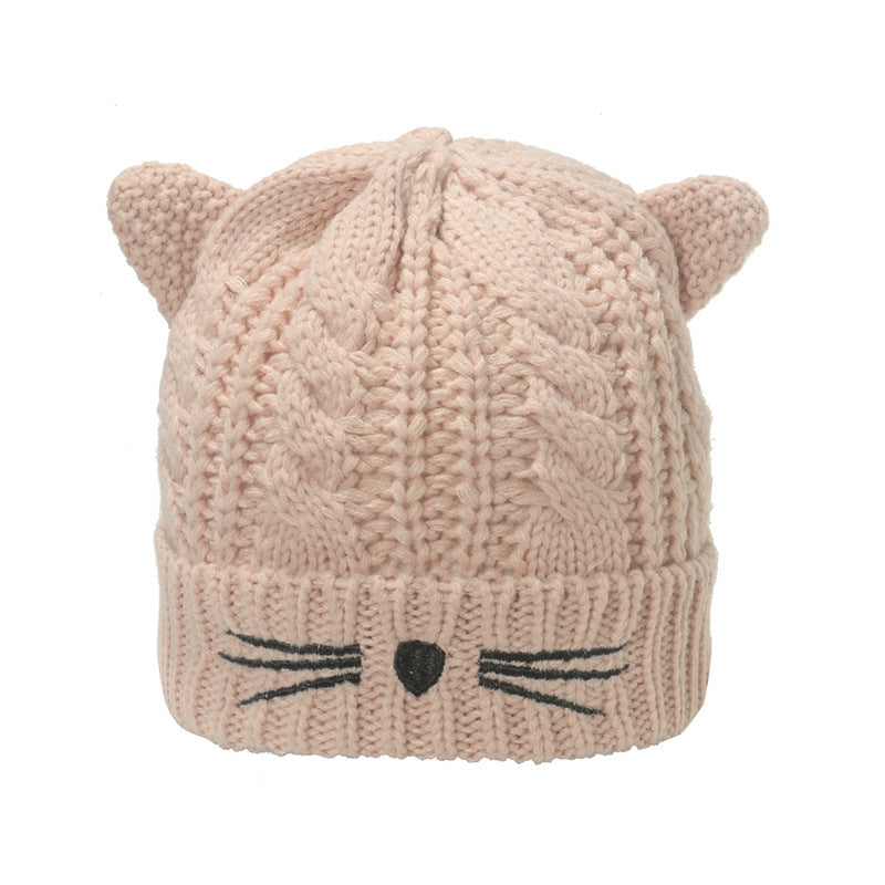 Cute Face-looking Velvet-padded Small Thick Cat Knitted Hat Woolen Cap Female - Urban Caps 