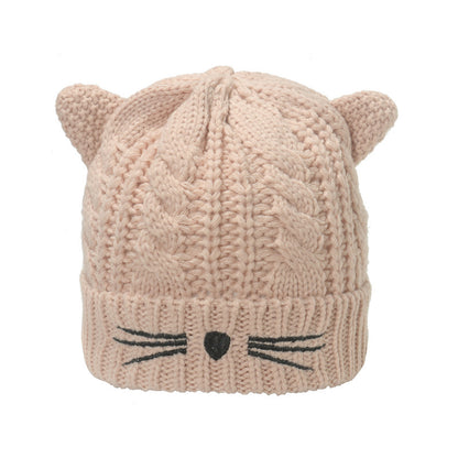 Cute Face-looking Velvet-padded Small Thick Cat Knitted Hat Woolen Cap Female - Urban Caps 