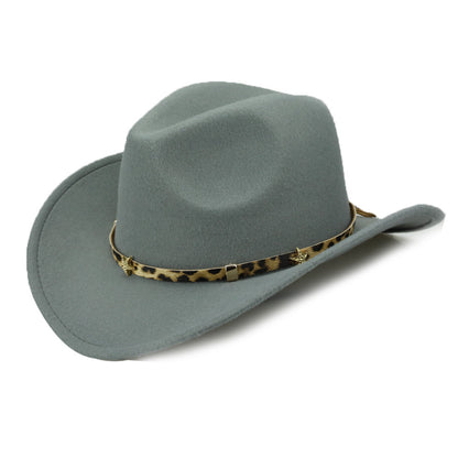 Leopard Print Five-pointed Star Belt Cowboy Hat Men's And Women's Autumn And Winter Woolen Fedora Hat Outdoor Knight Hat Western Cowboy Hat - Urban Caps 