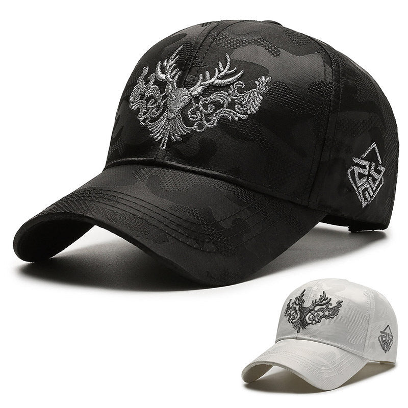 Deer Head Embroidery Men's Outdoor Couple Peaked Cap - Urban Caps