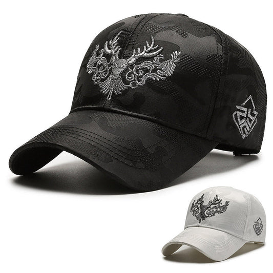 Deer Head Embroidery Men's Outdoor Couple Peaked Cap - Urban Caps