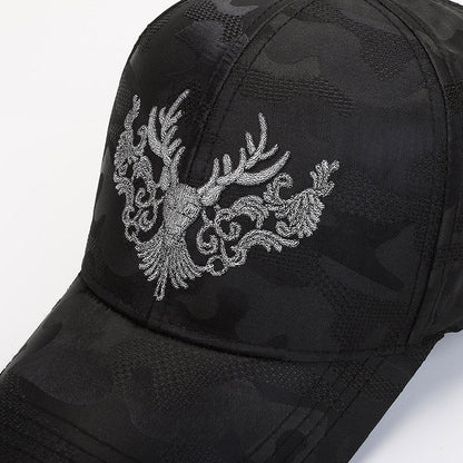 Deer Head Embroidery Men's Outdoor Couple Peaked Cap - Urban Caps