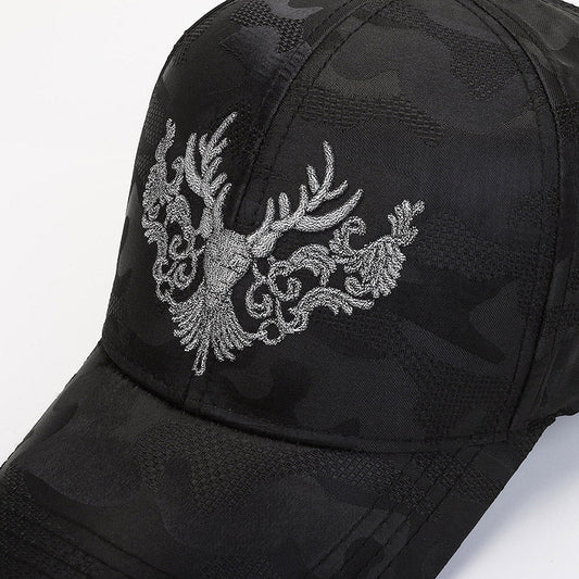 Deer Head Embroidery Men's Outdoor Couple Peaked Cap - Urban Caps