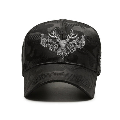 Deer Head Embroidery Men's Outdoor Couple Peaked Cap - Urban Caps