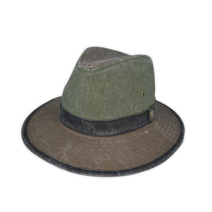 Denver Washed Cotton Tri - Tone Fedora Hat with UPF50+ Sun Protection - Urban Caps