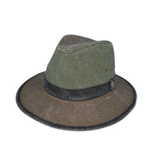 Denver Washed Cotton Tri - Tone Fedora Hat with UPF50+ Sun Protection - Urban Caps