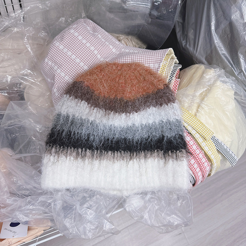 Striped Knitted Fisherman Hat Women's Autumn And Winter Warm Earlap Woolen Hat - Urban Caps 