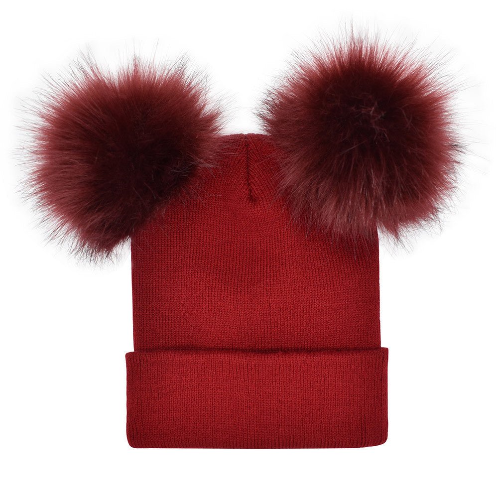 Double Pom Pom Knit Beanie – Cute Winter Wool Hat for Women - Urban Caps
