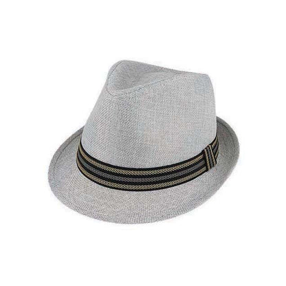 Doug Woven Polyester Trilby Hat with Stripe Ribbon Band - Urban Caps