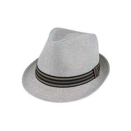 Doug Woven Polyester Trilby Hat with Stripe Ribbon Band - Urban Caps