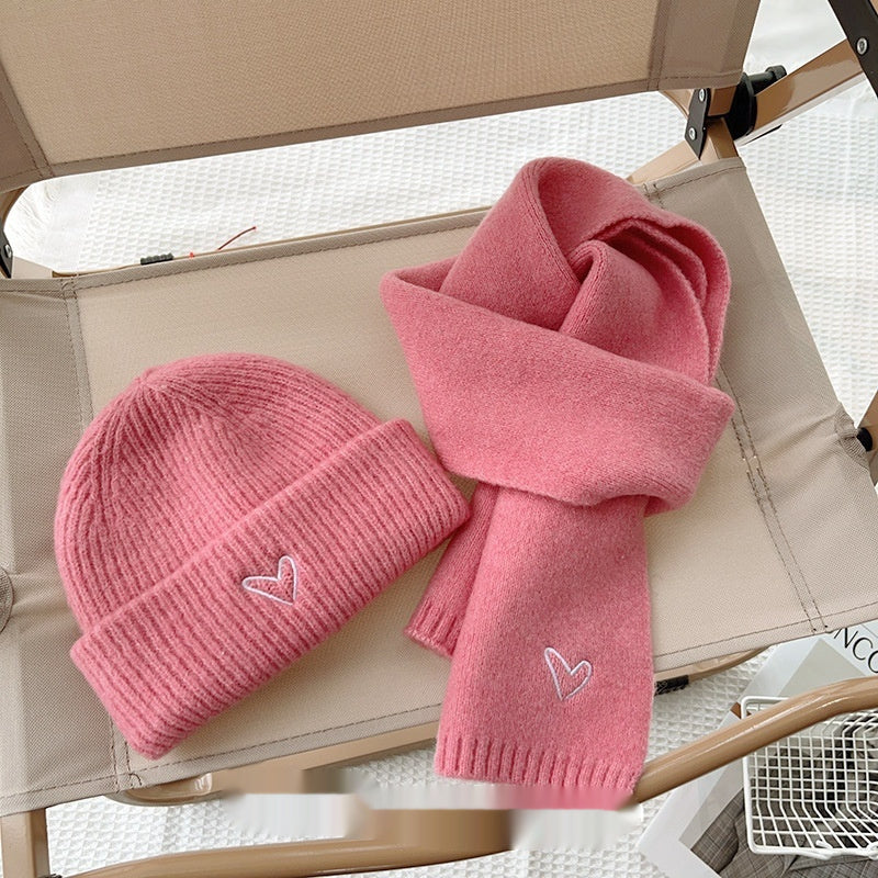 Heart Embroidery Solid Color Children Woolen Knitted Hat - Urban Caps 