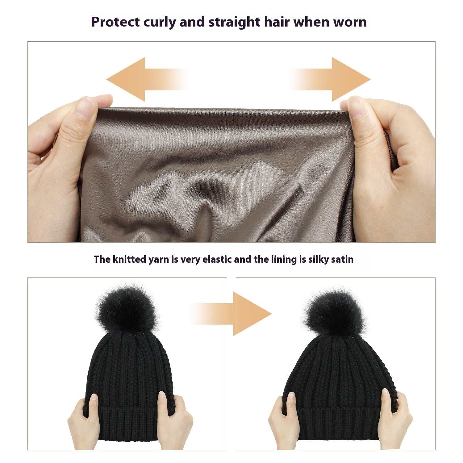 Woolen Cap Knitted Protection Hairstyle Silky Stretch Satin Knitted Hat - Urban Caps 