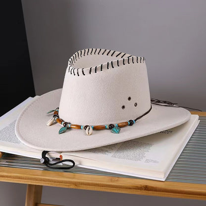 Western Cowboy Hat Men's And Women's Gem Chain Fedora Hat - Urban Caps 
