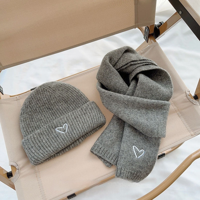 Heart Embroidery Solid Color Children Woolen Knitted Hat - Urban Caps 