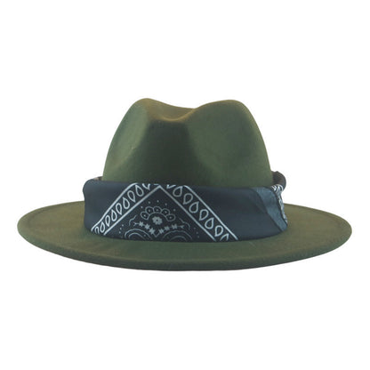 Paisley Ribbon Wide Brim Woolen Top Hat Felt Cowboy Hat - Urban Caps 