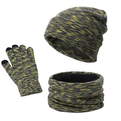 Complete Knitted Set: Hat, Scarf, Touch Screen Gloves with Velvet Lining - Stylish Outdoor Comfort in Solid Color - Urban Caps 