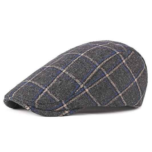 New Style Hat Male British Retro Woolen Beret Casual Plaid - Urban Caps 