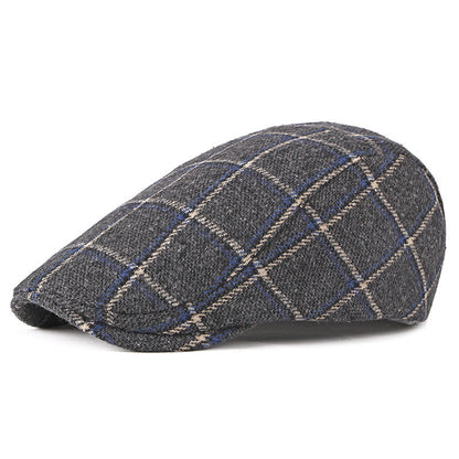 New Style Hat Male British Retro Woolen Beret Casual Plaid - Urban Caps 