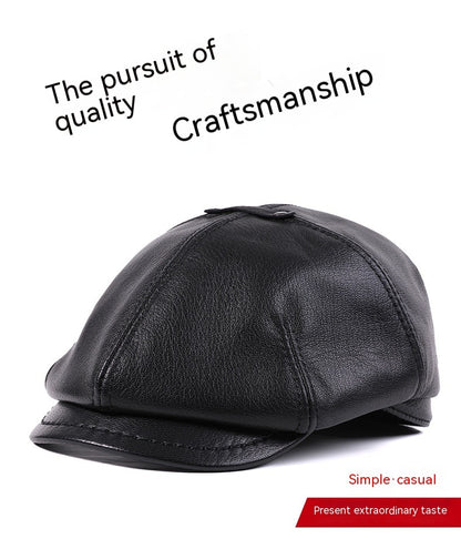 Men’s Genuine Leather Newsboy Cap – Goat Skin Octagonal Beret | Warm & Stylish - Urban Caps 