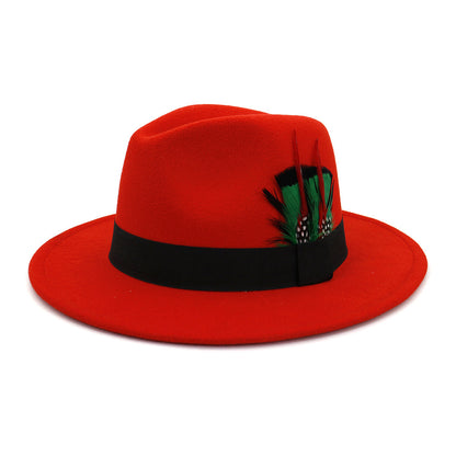 Men's And Women's New Woolen Broad-brimmed Hat Classic Top Fashion Feather Hat - Urban Caps 