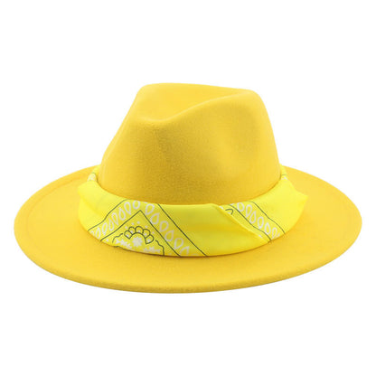 Paisley Ribbon Wide Brim Woolen Top Hat Felt Cowboy Hat - Urban Caps 