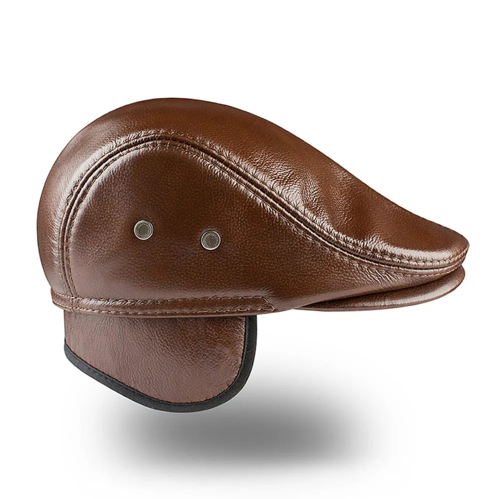 earflaps-genuine-leather-flat-cap-front