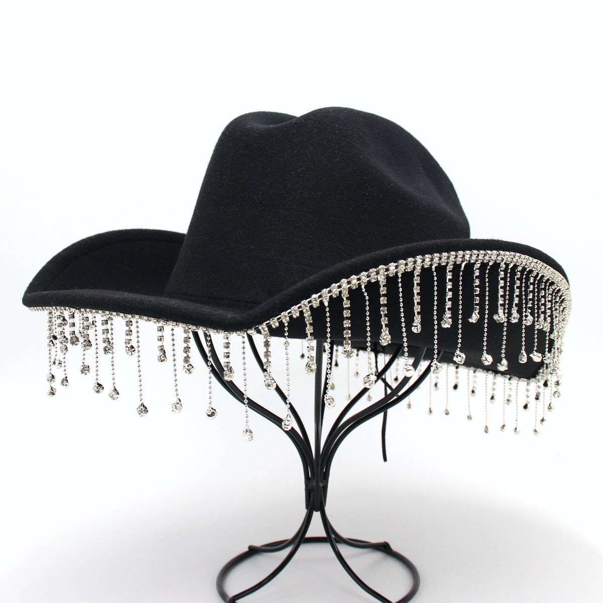 Warped Top Hat With Diamond Tassel Western Cowboy Hat - Urban Caps 