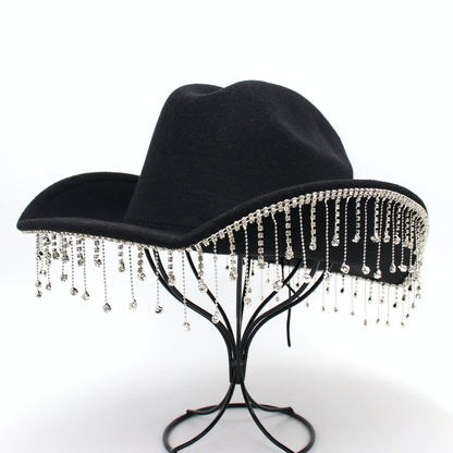Warped Top Hat With Diamond Tassel Western Cowboy Hat - Urban Caps 