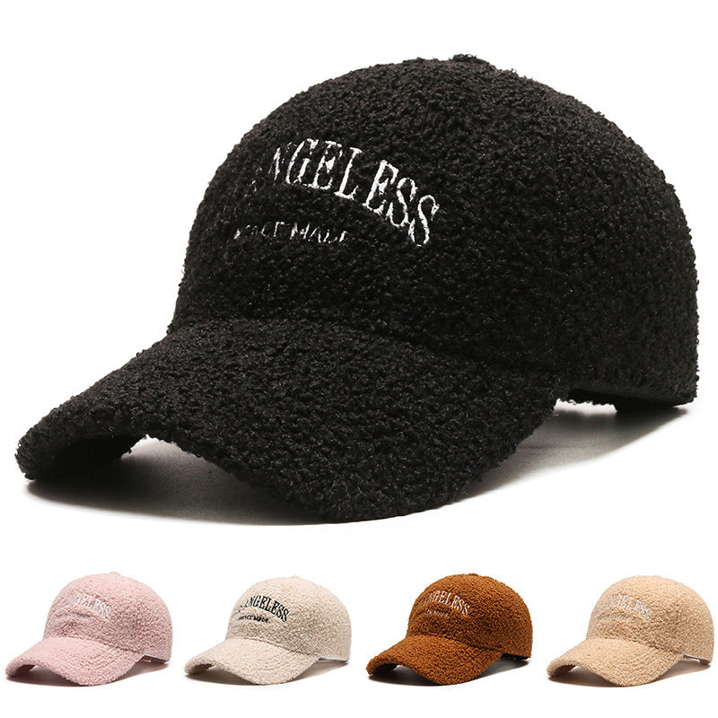 Lamb Wool Hat Autumn And Winter Letter Embroidered Peaked Cap - Urban Caps 