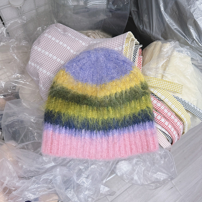Striped Knitted Fisherman Hat Women's Autumn And Winter Warm Earlap Woolen Hat - Urban Caps 