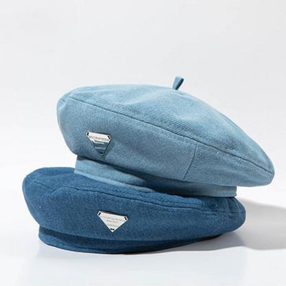 Women's Denim Beret – Japanese Vintage Style with Metal Detail - Urban Caps 