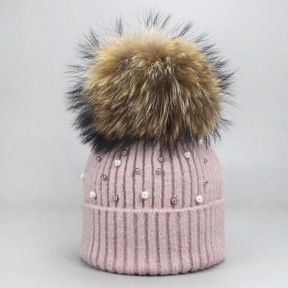 Elegant Pearl Beanie – Soft Wool Knit Winter Hat with Pearl Detailing - Urban Caps