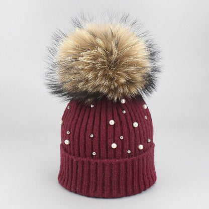 Elegant Pearl Beanie – Soft Wool Knit Winter Hat with Pearl Detailing - Urban Caps