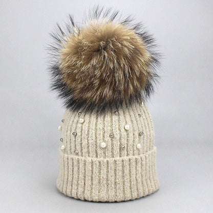 Elegant Pearl Beanie – Soft Wool Knit Winter Hat with Pearl Detailing - Urban Caps