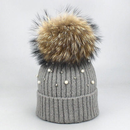 Elegant Pearl Beanie – Soft Wool Knit Winter Hat with Pearl Detailing - Urban Caps