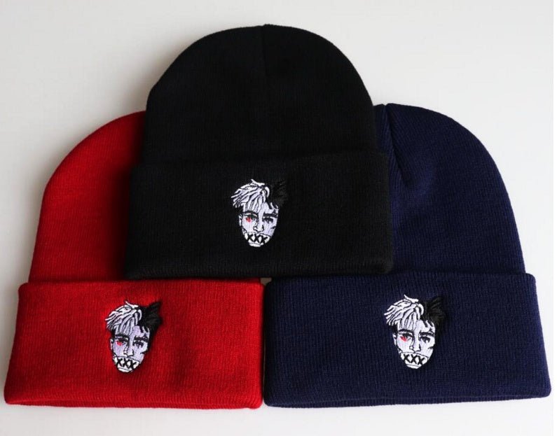Embroidered Streetwear Beanie – Warm Acrylic Knit Hat with Graphic Face Patch - Urban Caps