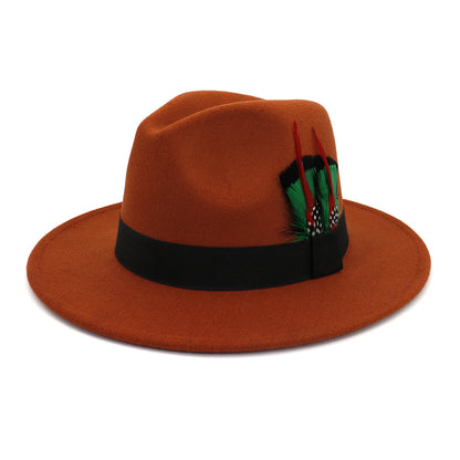 Men's And Women's New Woolen Broad-brimmed Hat Classic Top Fashion Feather Hat - Urban Caps 