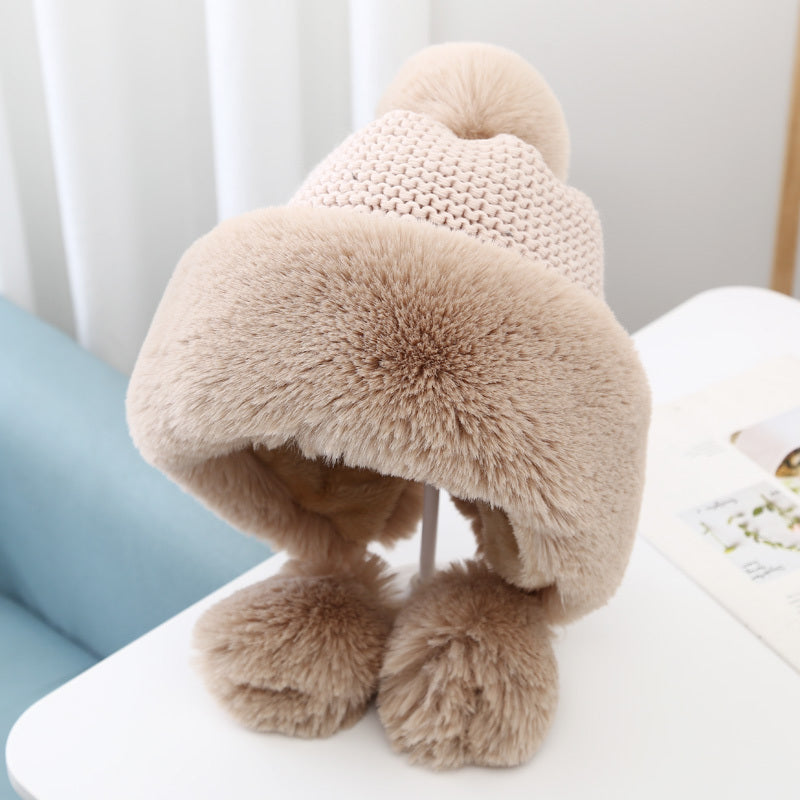 Women's Warm And Velvet Ear Protection Knitted Cold-proof Woolen Cute Princess Hat - Urban Caps 